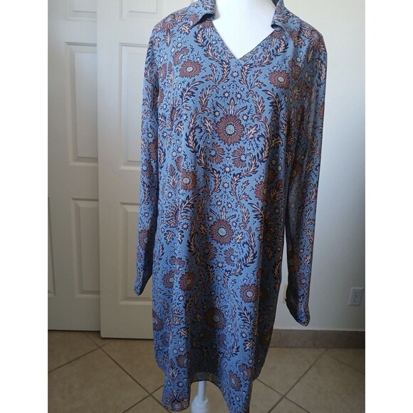 Cabi Womens Blue Floral Long Sleeve Shift Dress Size M Lightweight Bohemian - Picture 2 of 13